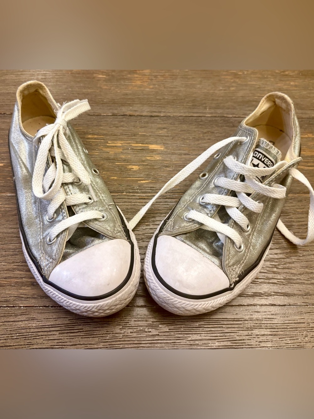Converse Kids Metallic Silver Low-Top Sneakers with White Accents
